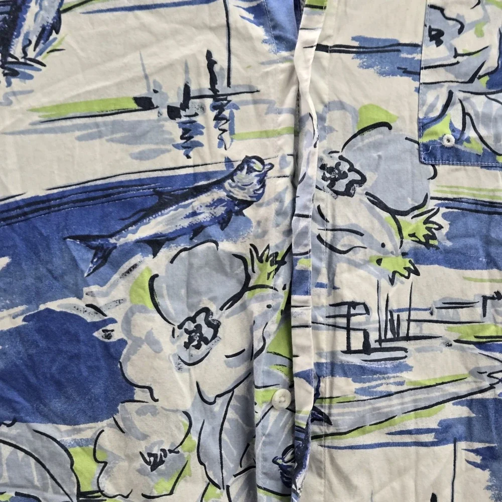 Columbia Men Button Up Shirt 2XT/2TL Blue Floral PFG Short Sleeve Fishing Hiking